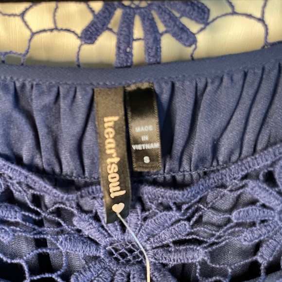 HeartSoul blue boho style long-sleeve mini peasant dress, size small. - Picture 4 of 5